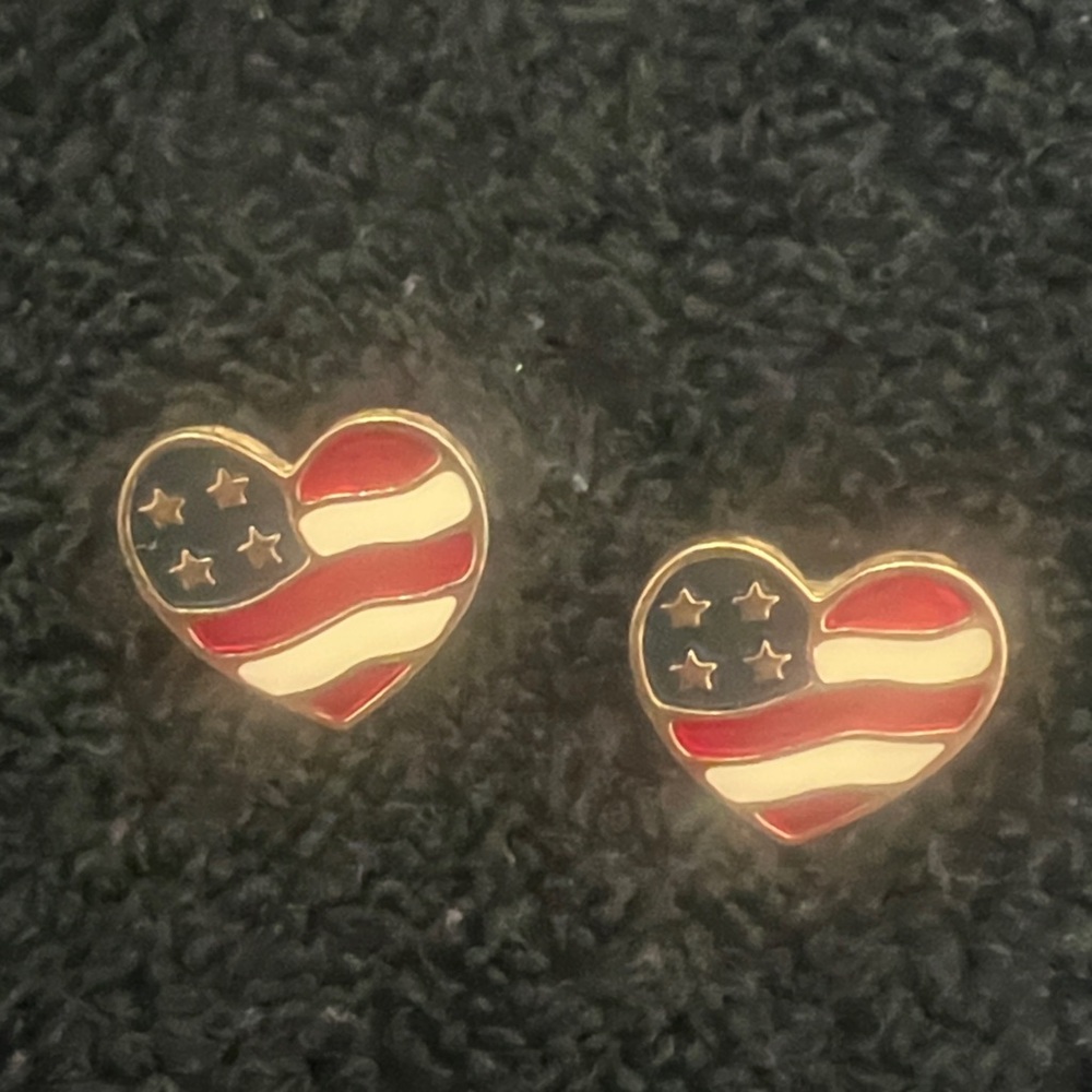 Avon Gold-Tone Heart Flag Stud Earrings - Red, White, Blue